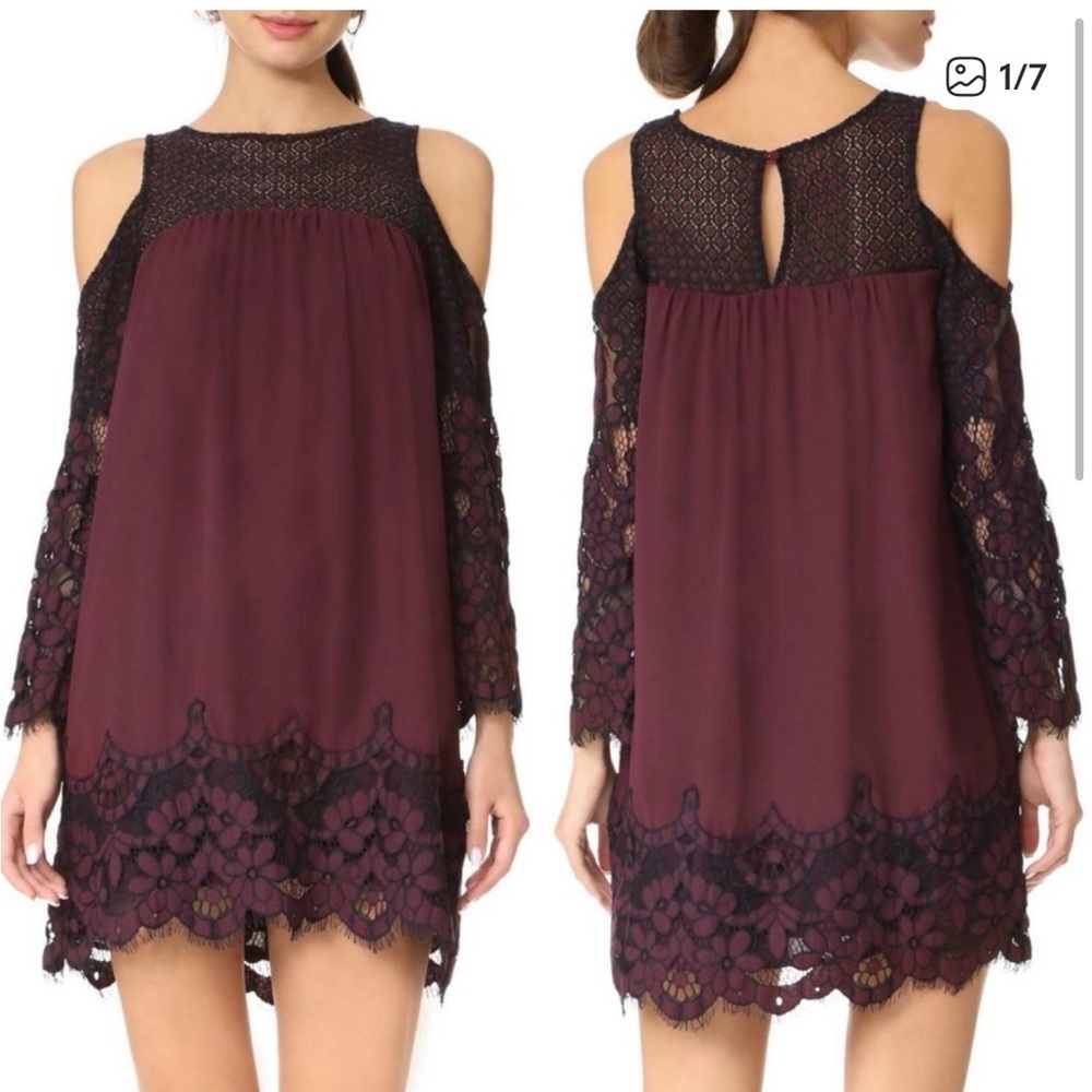 BB Dakota Burgundy Lace Long Jacky shift dress Sleeve Dress size small